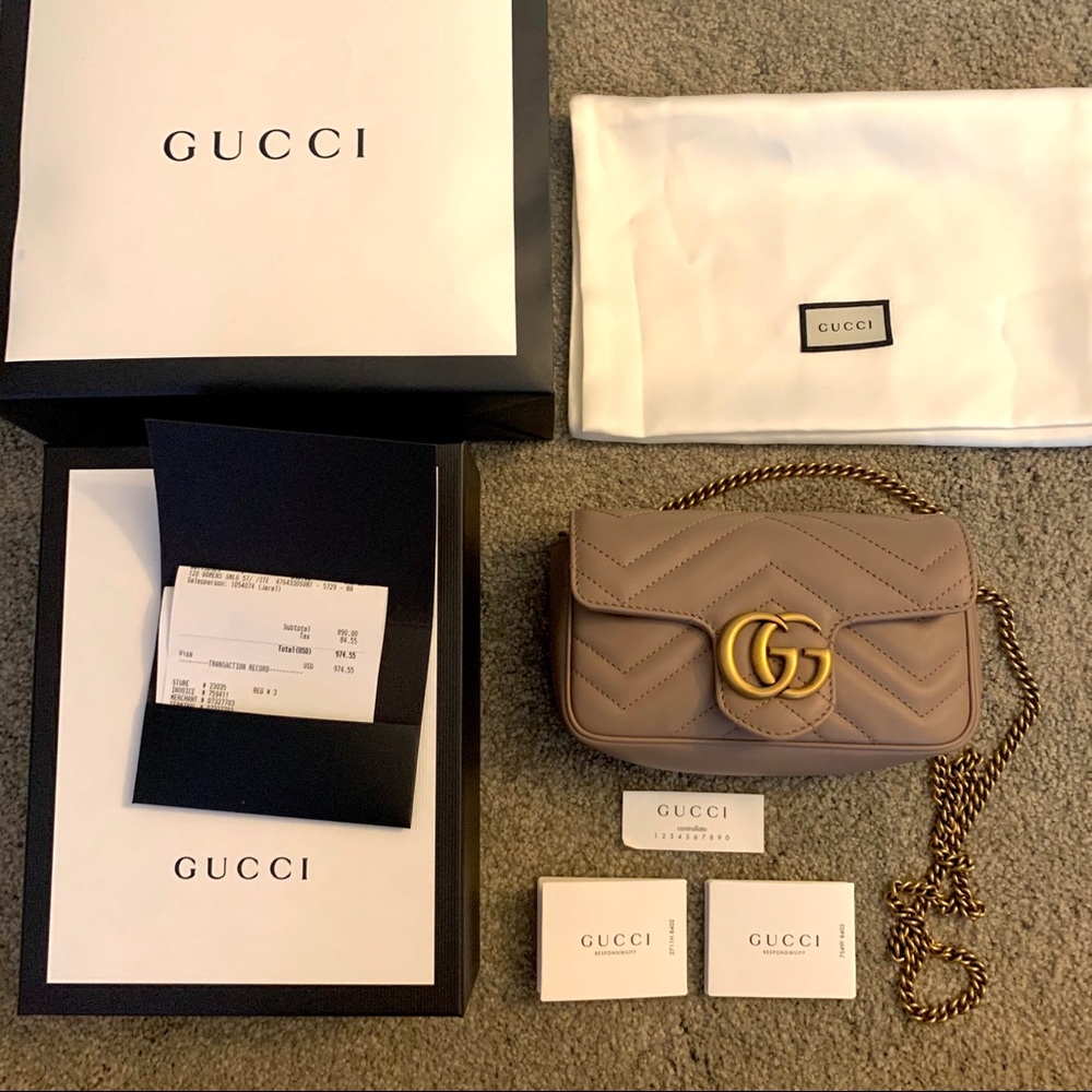 New Gucci Marmont Supermini in taupe/rose